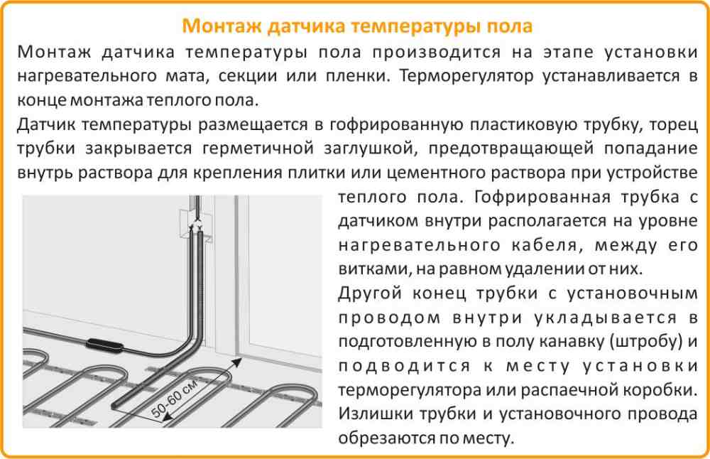 монтаж датчика температуры пола схема подключения датчика температуры теплых полов